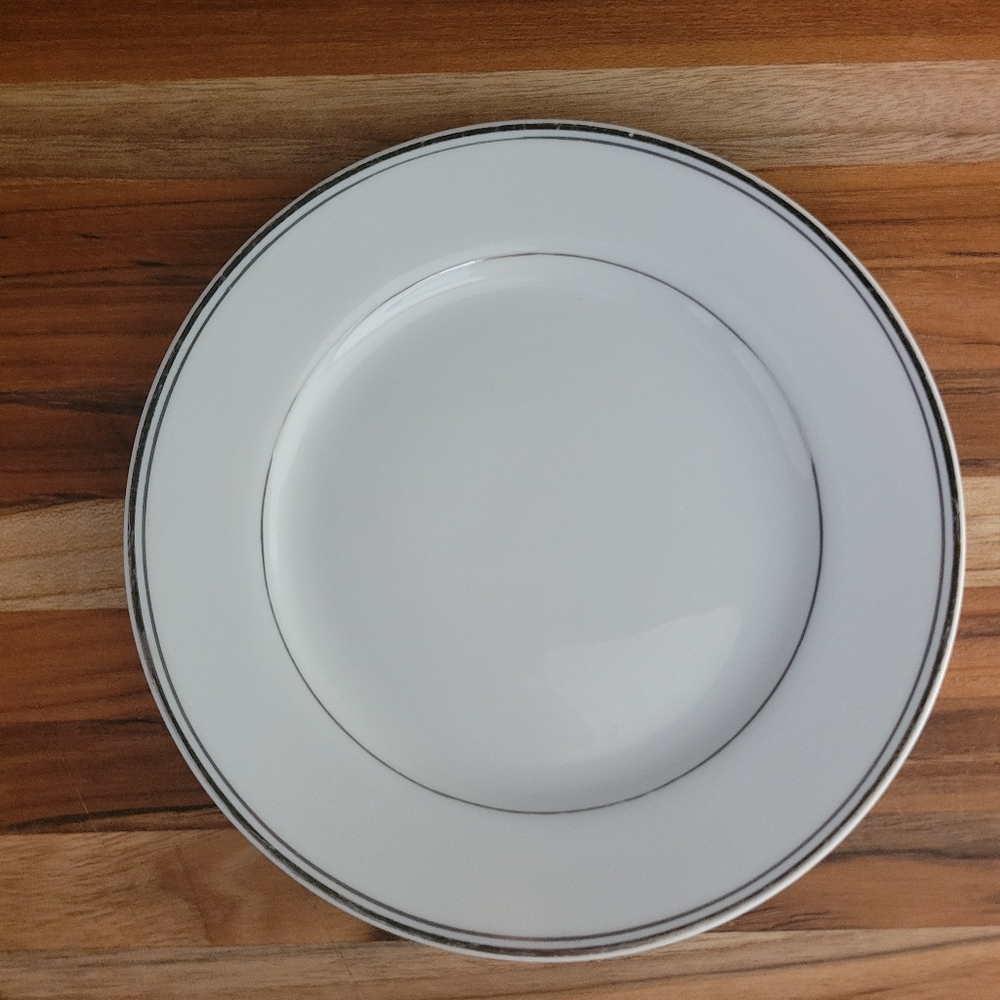 Simplicity Fine China Saucer bread plate‎ vintage White and Silver 6 inches